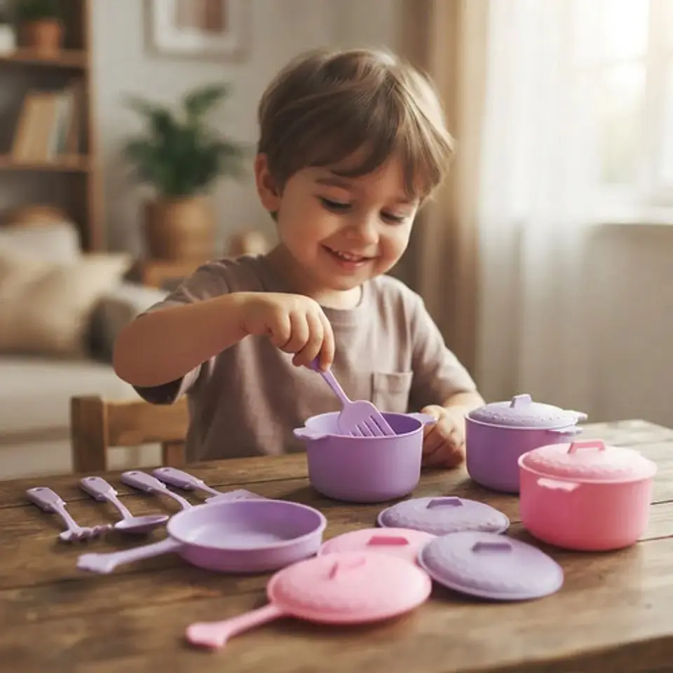 Juego De Cocina De Juguete Para Niñas Ollas Y Utensilios Plá 3