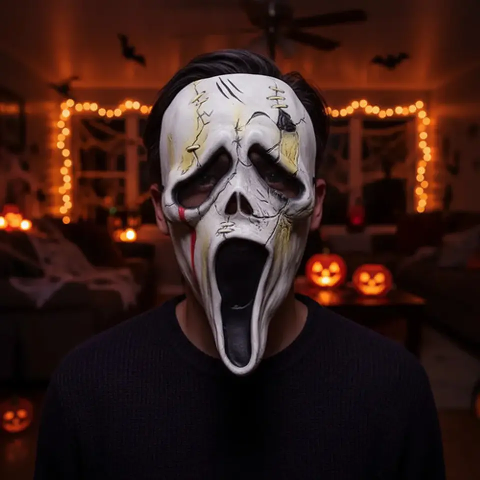 Máscara De Halloween Scream Blanca Con Detalles Sangrientos 3