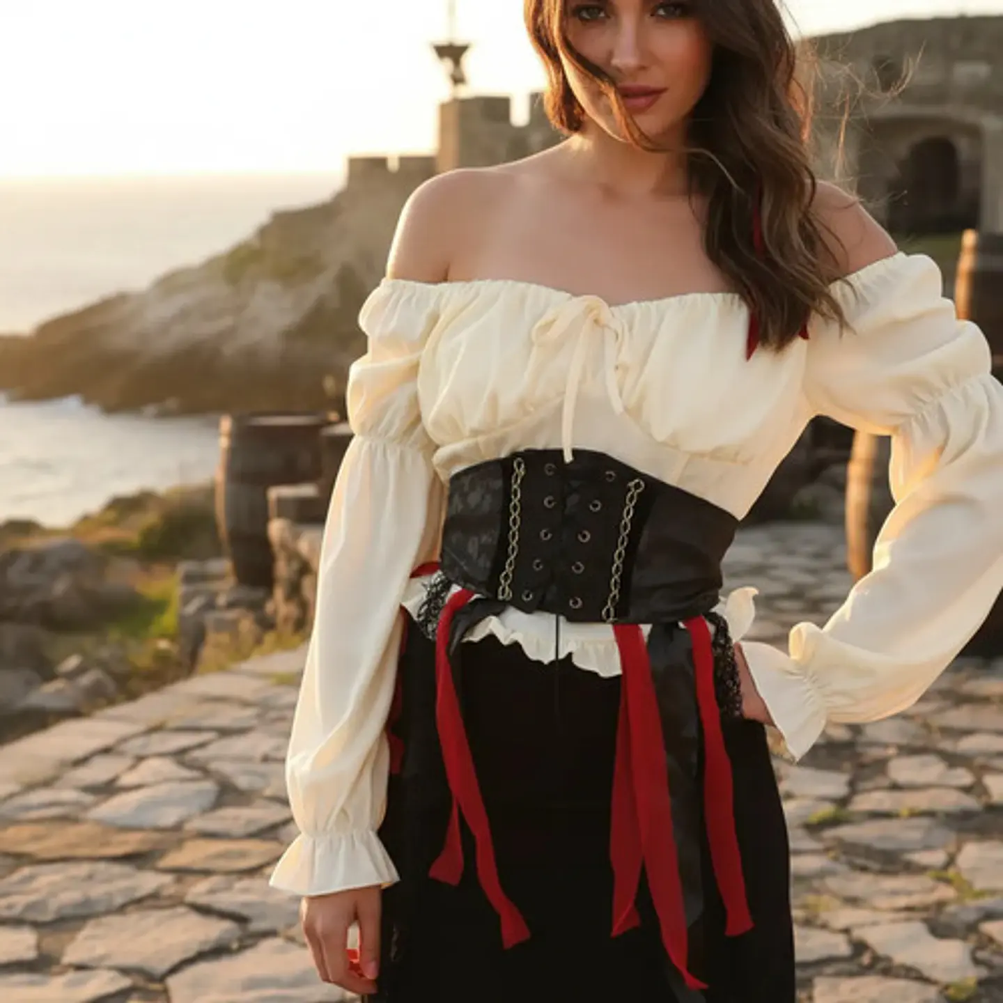 Disfraz De Pirata Para Mujer Corsét Ajustado Halloween Fiest 2