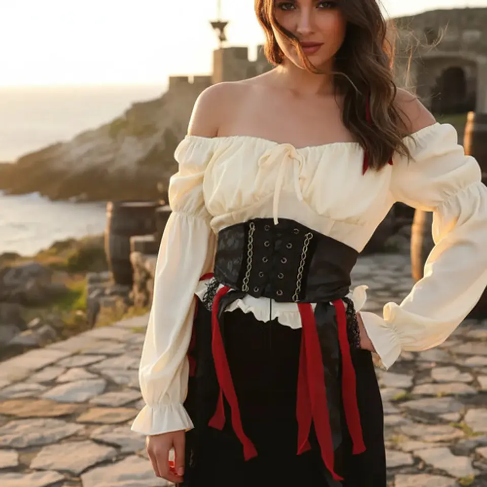 Disfraz De Pirata Para Mujer Corsét Ajustado Halloween Fiest 2