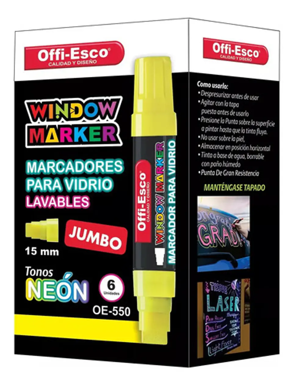 Marcador Para Vidrio Lavable Window Marker Jumbo 15mm Neon 2