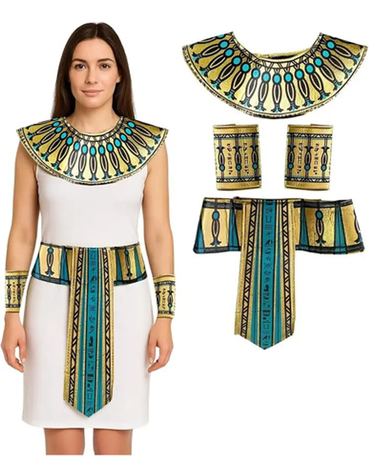 Set Accesorios Disfraz Cleopatra Egipcia Dorado Y Turquesa 1