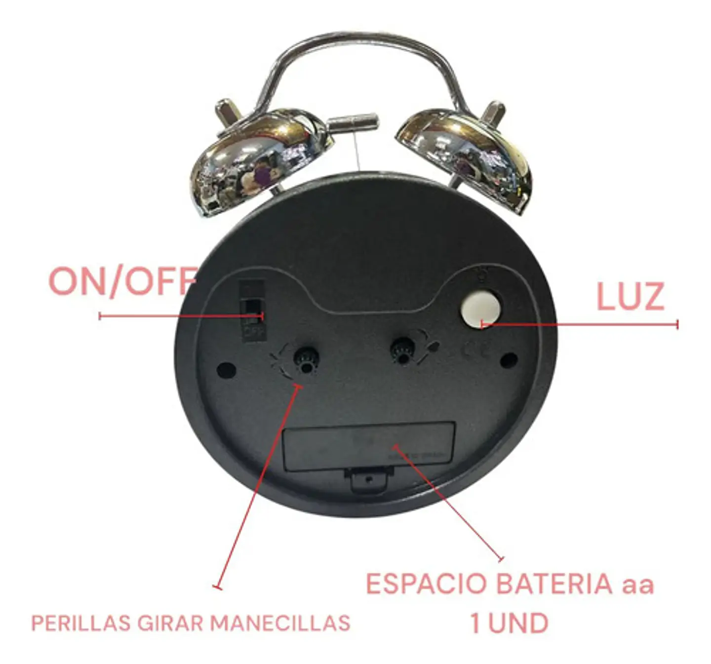 Reloj  Despertador Clasico  Doble Campana Metal 4