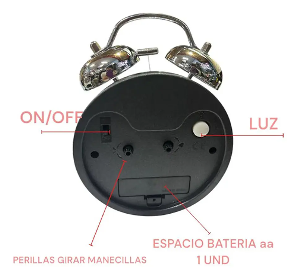 Reloj  Despertador Clasico  Doble Campana Metal 4