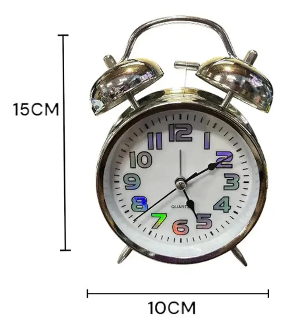 Reloj  Despertador Clasico  Doble Campana Metal 10