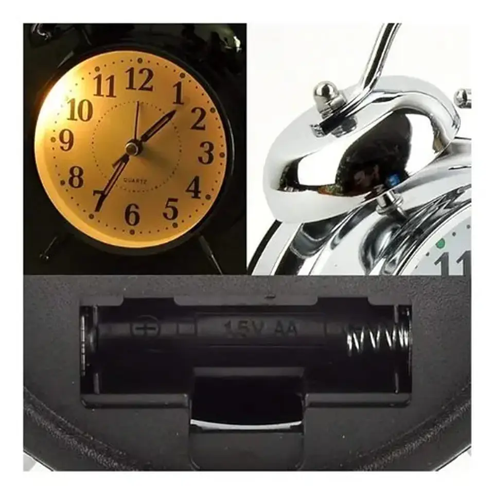 Reloj  Despertador Clasico  Doble Campana Metal 12