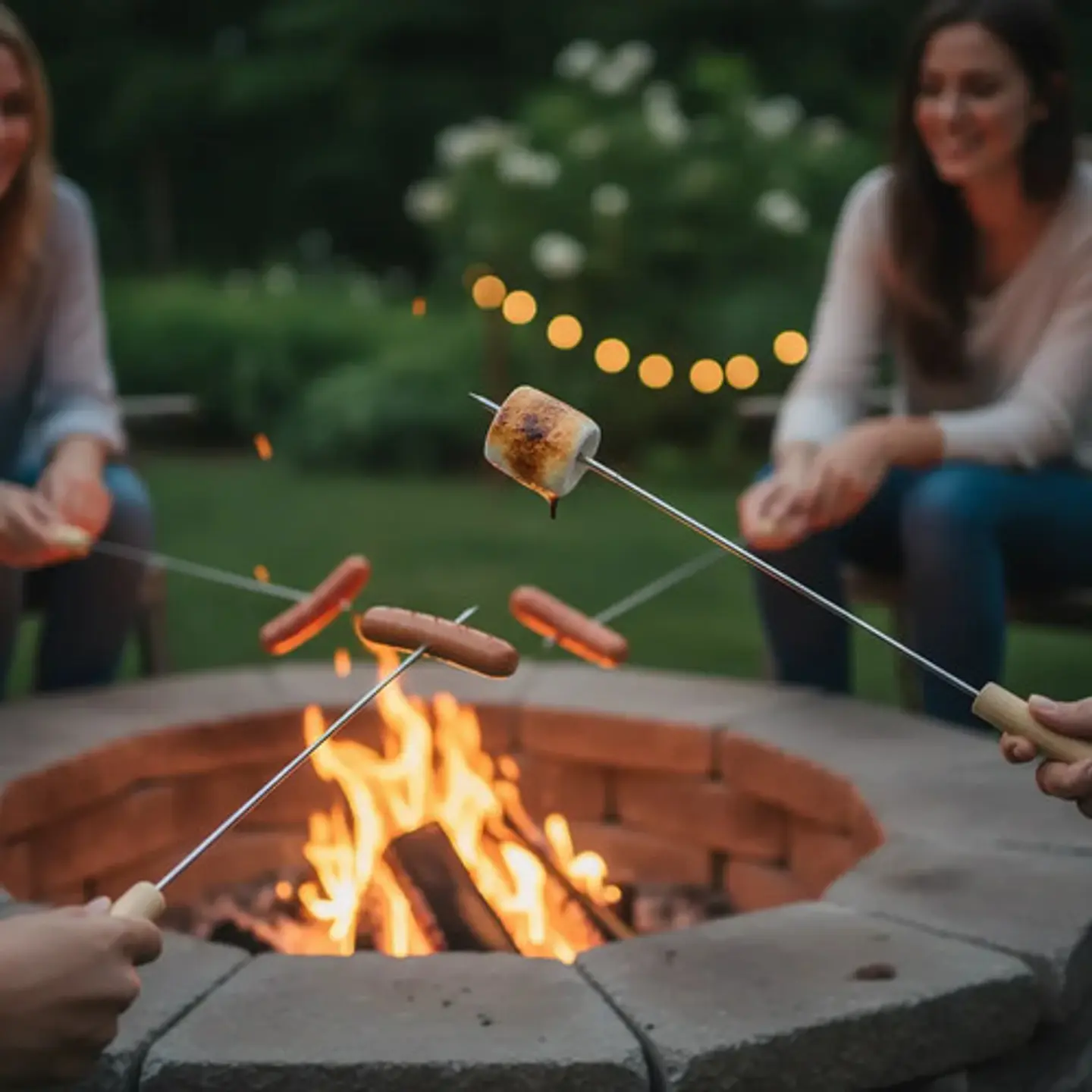Set De 4 Pinchos Largos Para Asar Con Mango De Madera Bbq 3