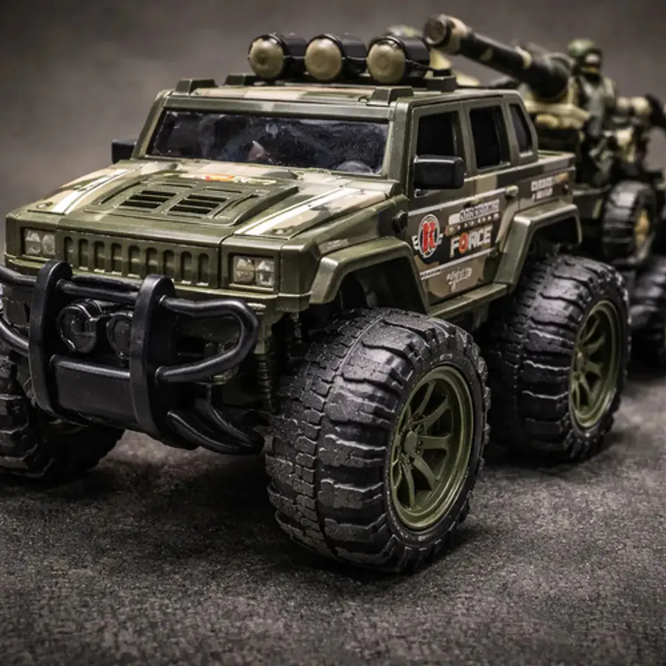Carro Jeep Militar Remolque Helicóptero Soldado Ref. 364d-6 Personaje Jeep Con Cañon Verde 6