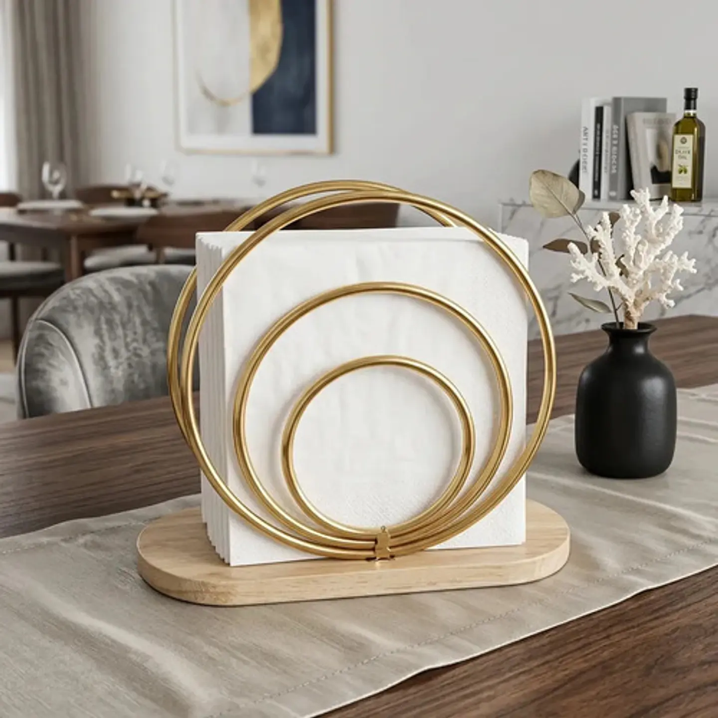 Servilletero Porta Servilletas Moderno Dorado Base De Madera 1