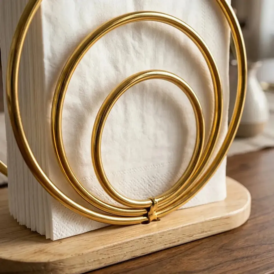 Servilletero Porta Servilletas Moderno Dorado Base De Madera 5