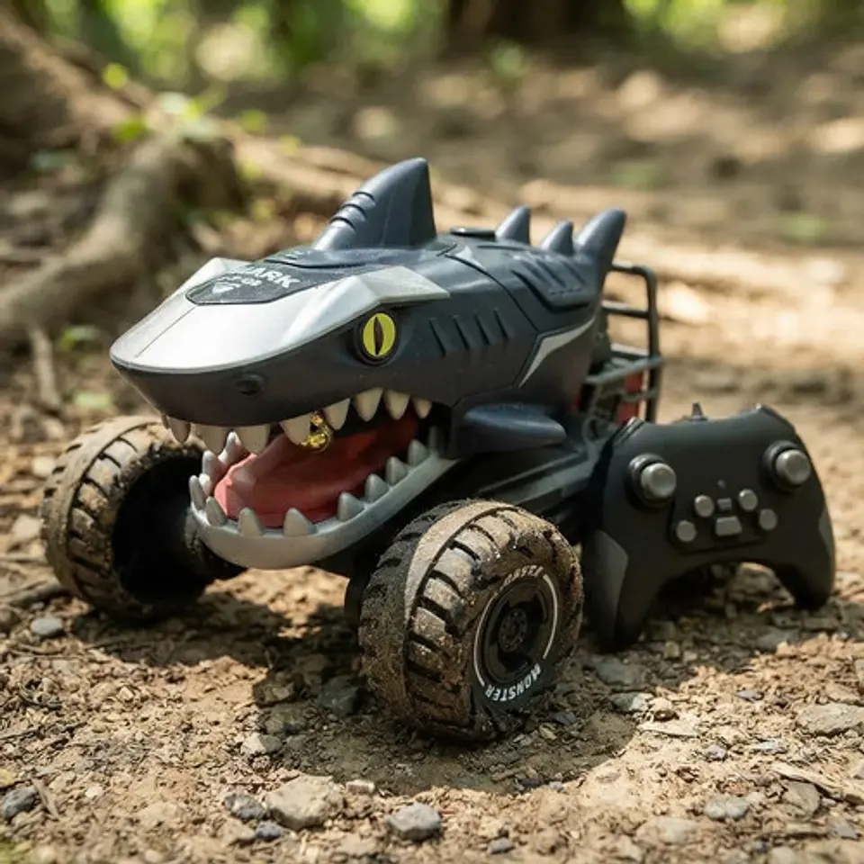 Carro Control Remoto Stunt Car Tiburón Bota Humo Sonidos 3