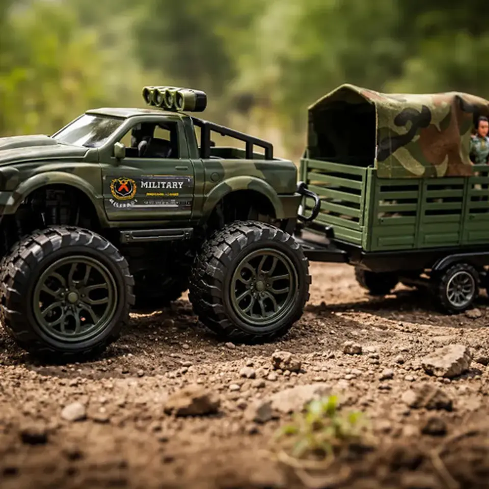 Carro Jeep Militar Remolque Helicóptero Soldado Ref. 364d-6 Personaje Jeep Con Remolque Verde Oscuro 2