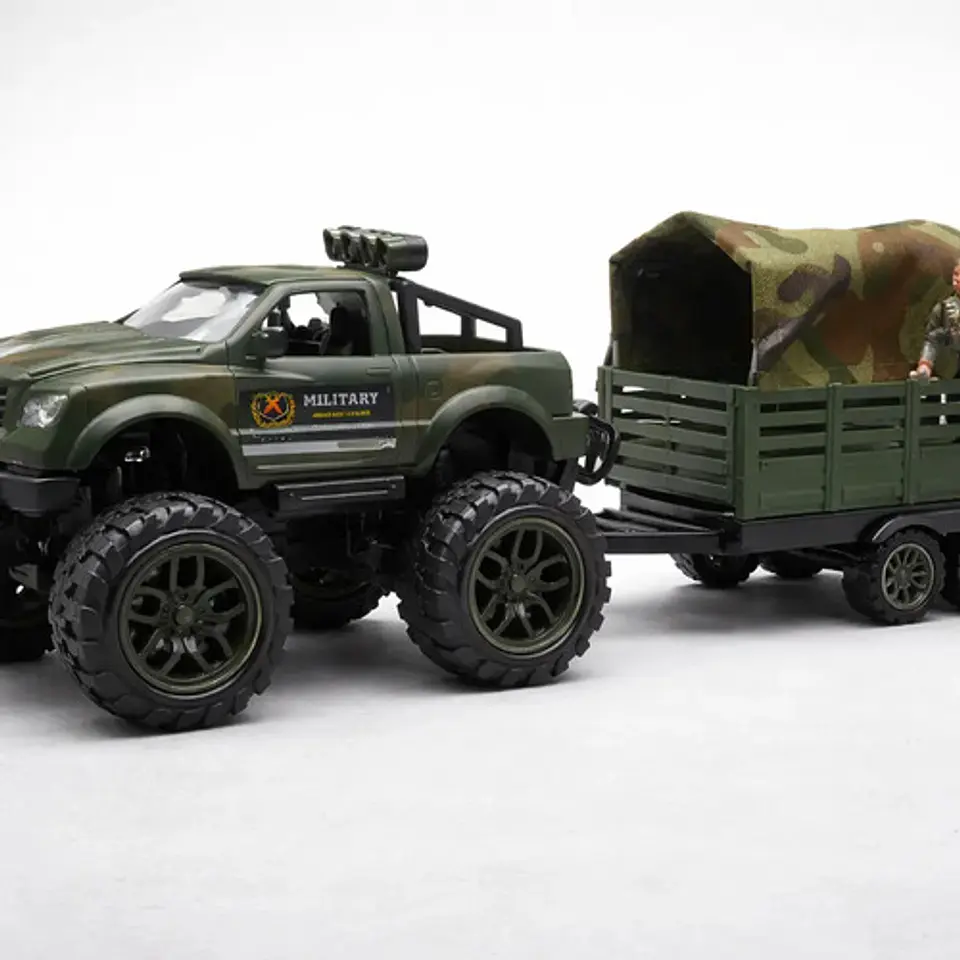 Carro Jeep Militar Remolque Helicóptero Soldado Ref. 364d-6 Personaje Jeep Con Remolque Verde Oscuro 3