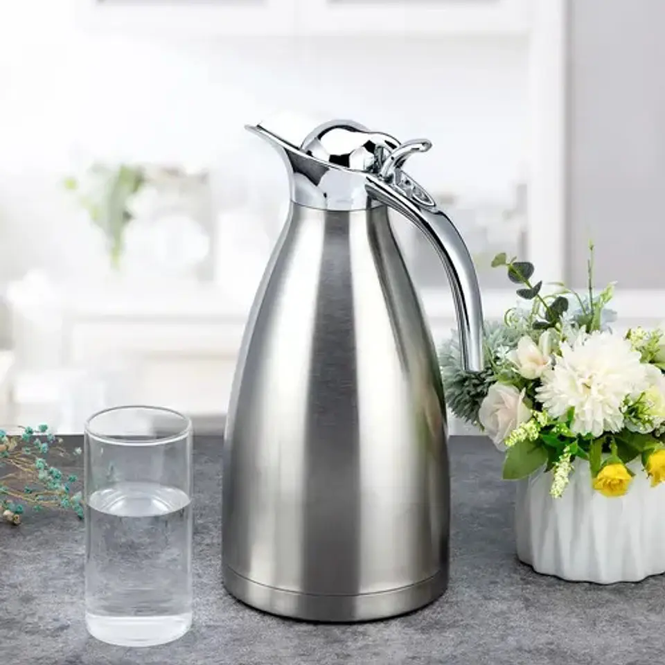 Termo Jarra Caliente Frio Cafetera Plateada Metalica 2l 3