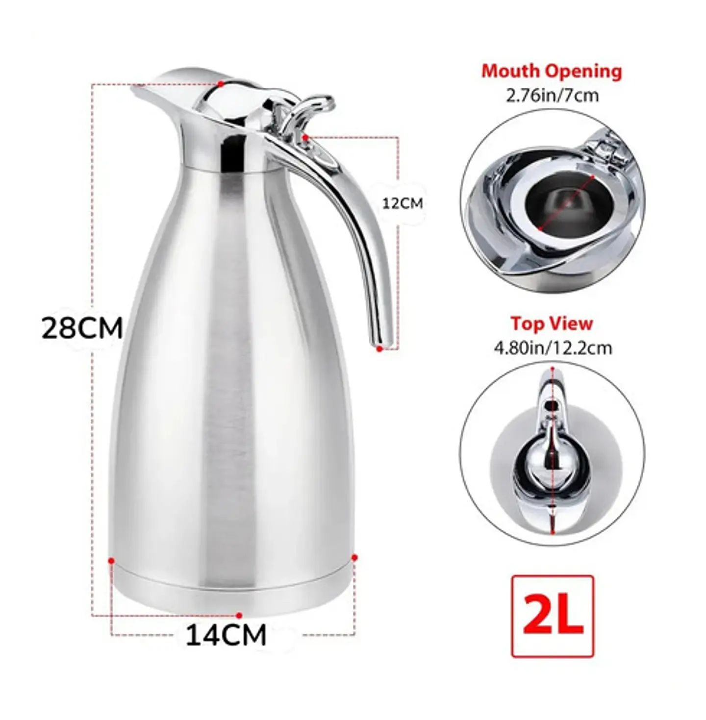 Termo Jarra Caliente Frio Cafetera Plateada Metalica 2l 6