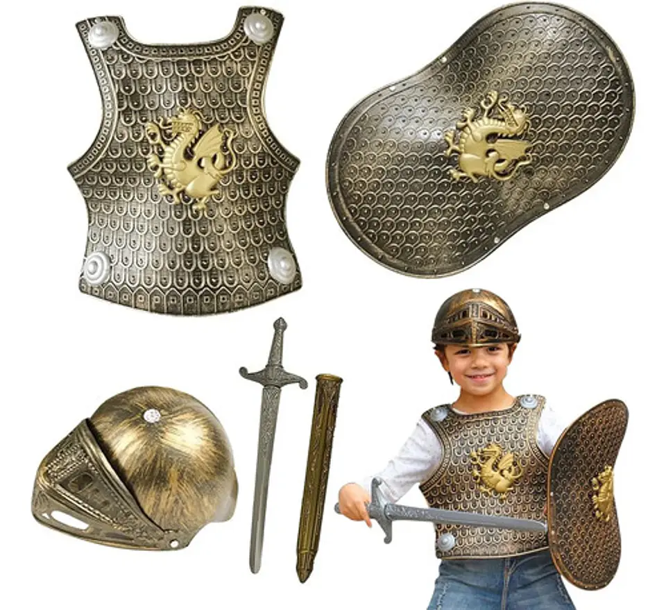 Disfraz Caballero Medieval Niño Armadura Casco Espada Escudo 1