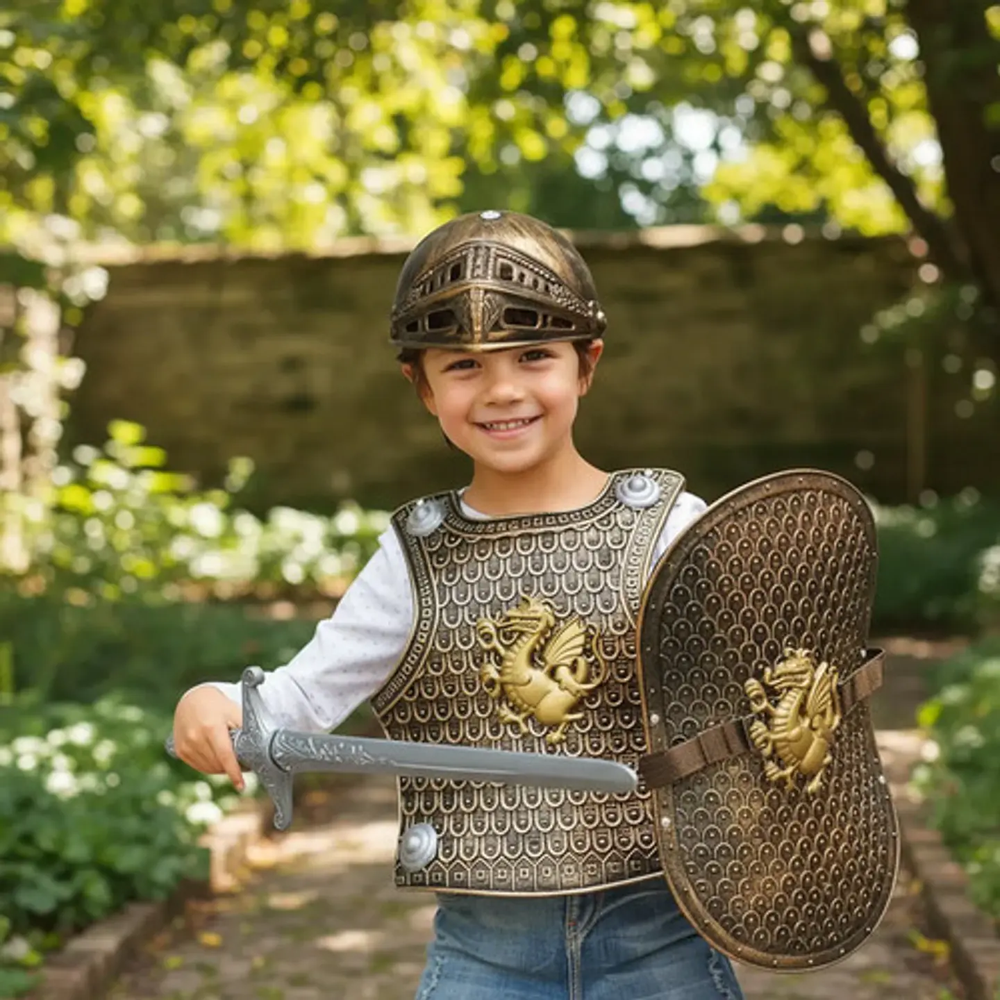 Disfraz Caballero Medieval Niño Armadura Casco Espada Escudo 3