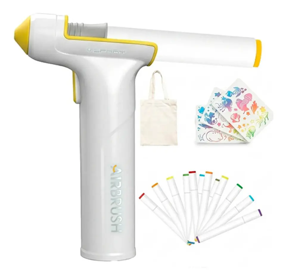 Aerógrafo De Juguete Sprayza Airbrush Blanco Con Marcadores 1