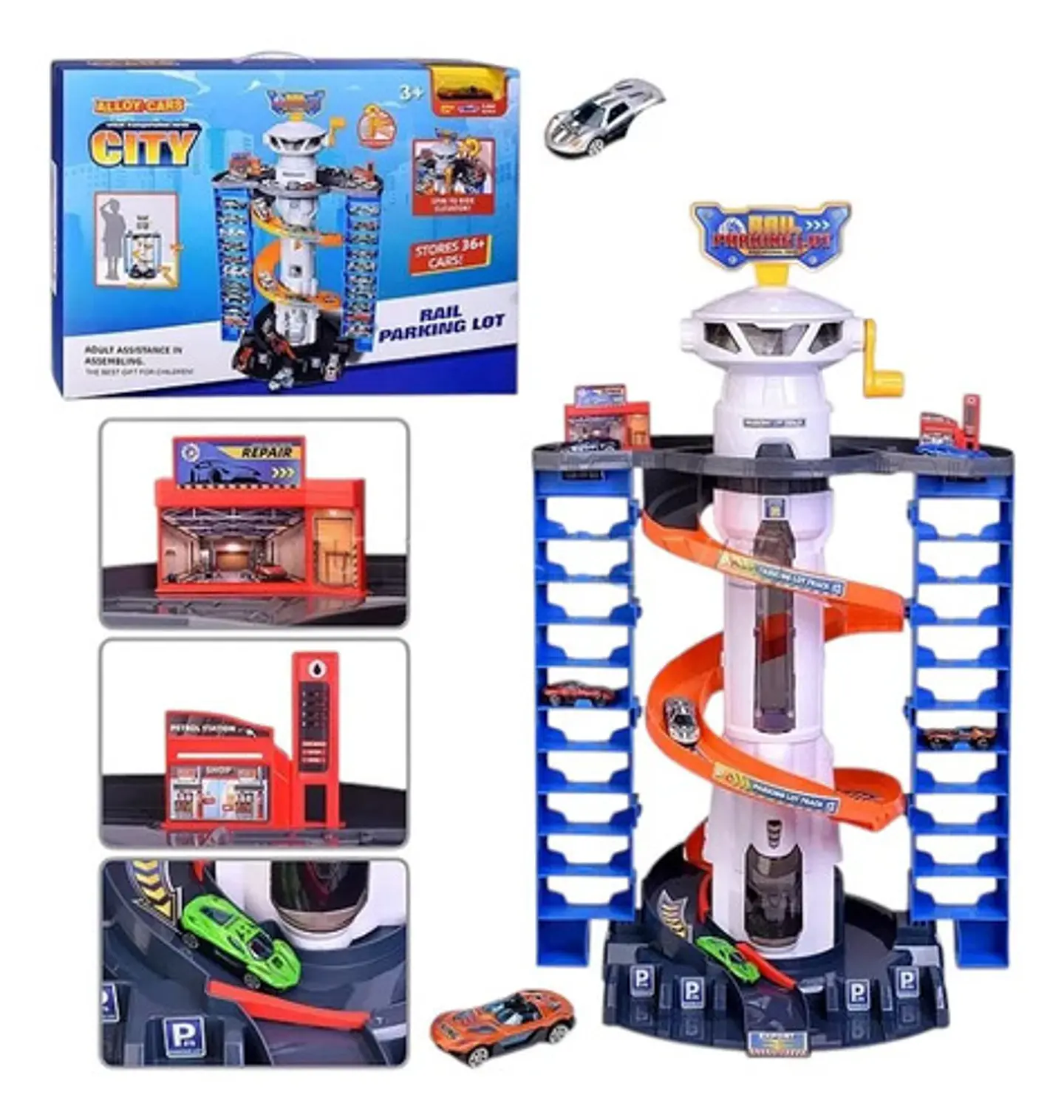 Pista De Carros De Juguete City Con Parqueadero Y Torre 1