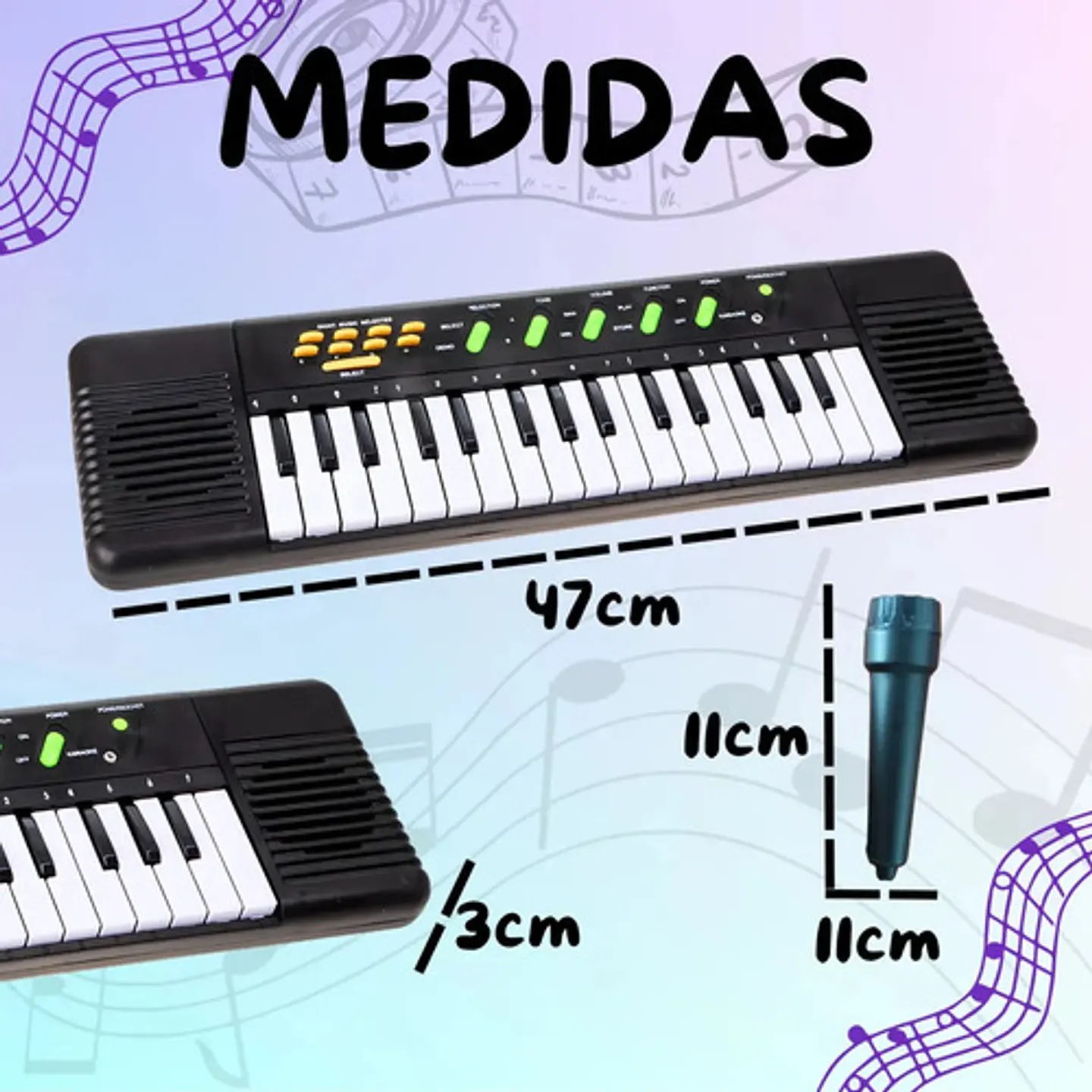 Teclado, Piano, 32 Teclas, Música Electrónica, Micrófono Infantil, Juguete De Karaoke, Regalo Para Niños, Negro 1.5v 2