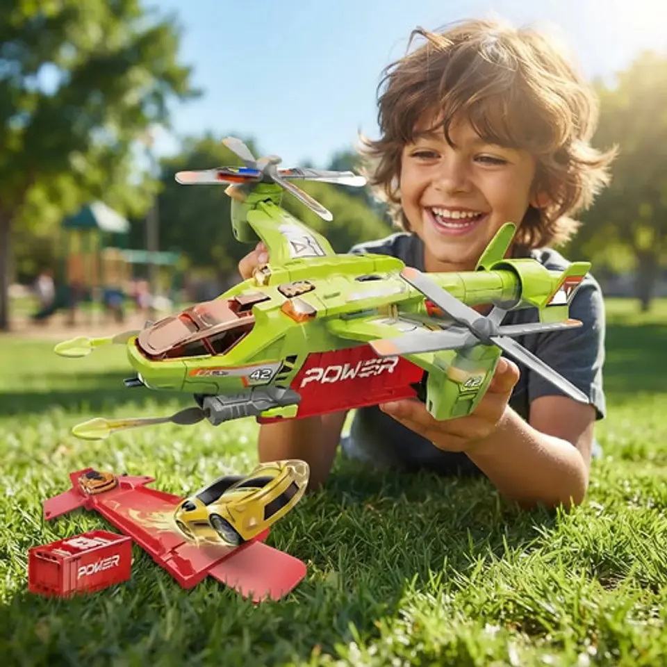 Juguete Helicóptero Con Lanzador De Carros Luces Y Sonidos 5