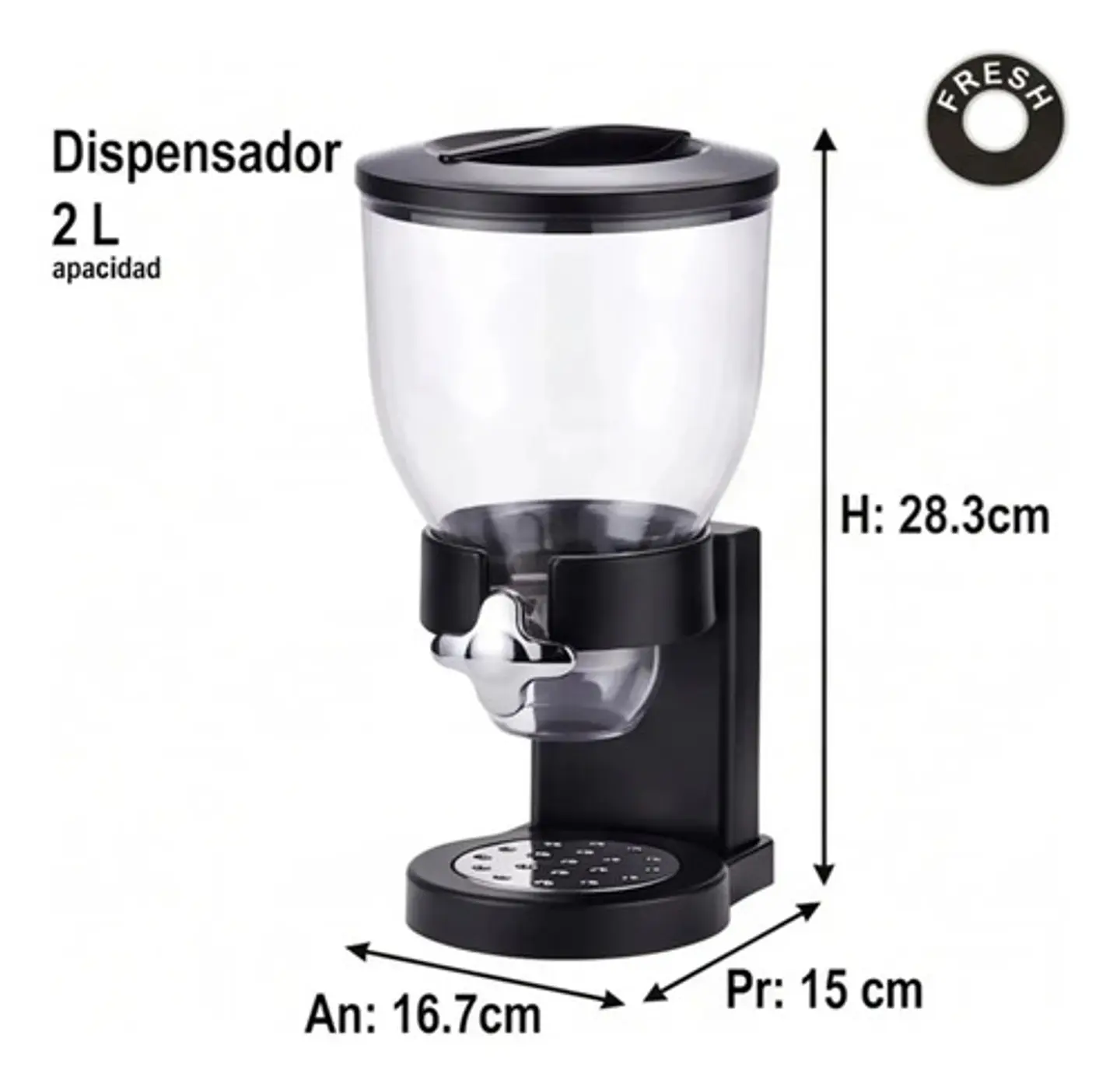 Dispensador De Cereal 2l Hermético Multifunciona Organizador Negro 7