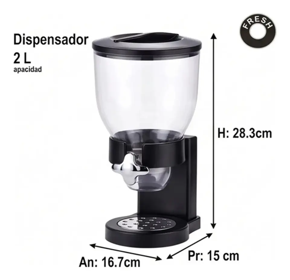 Dispensador De Cereal 2l Hermético Multifunciona Organizador Negro 7