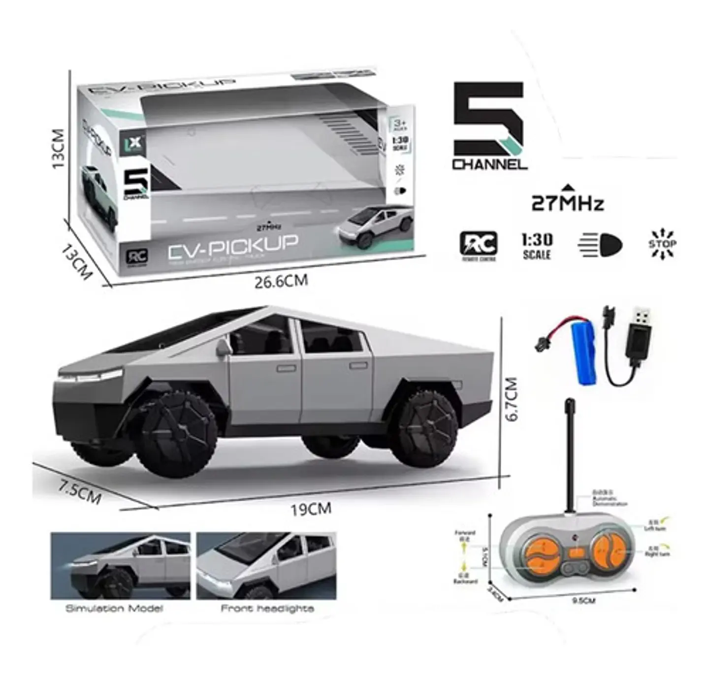 Carro A Control Remoto Cybertruck 5 Canales Escala 1:24 Plateado Cybertruck 4