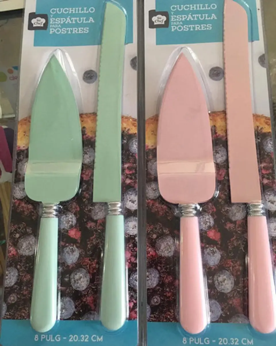 Juego Cuchillo Y Espátula Para Torta Acero Reposteria Cocina Gris 2