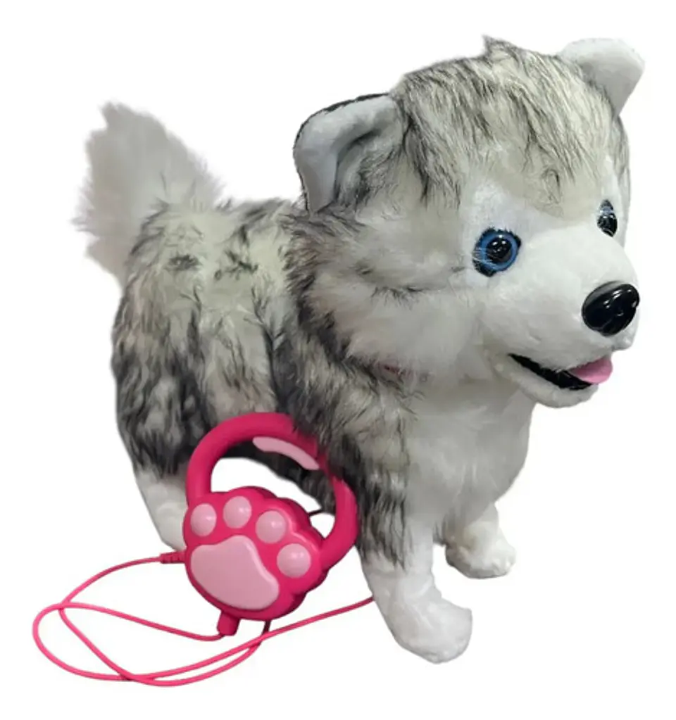 Perro Peluche Control Collar Camina Ladra Mueve La Cola Md Color Lobo Siberiano 1