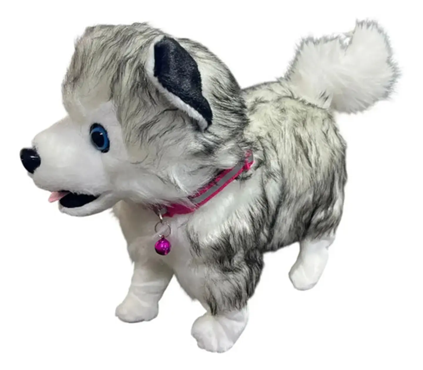 Perro Peluche Control Collar Camina Ladra Mueve La Cola Md Color Lobo Siberiano 4