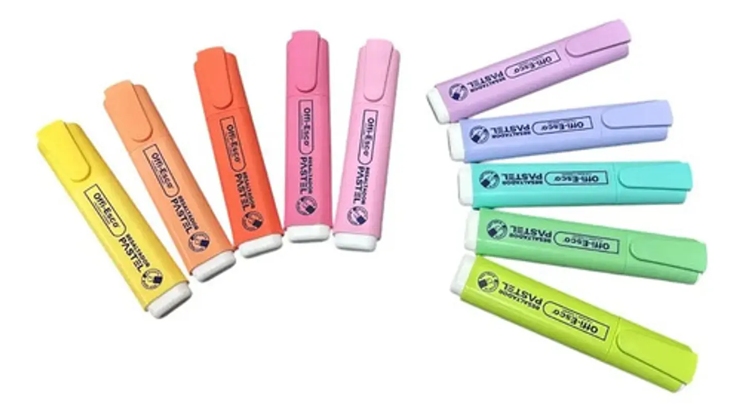 Resaltadores Offi-esco Pastel Punta Biselada Pack 10 Unidades Tinta Lavable 1