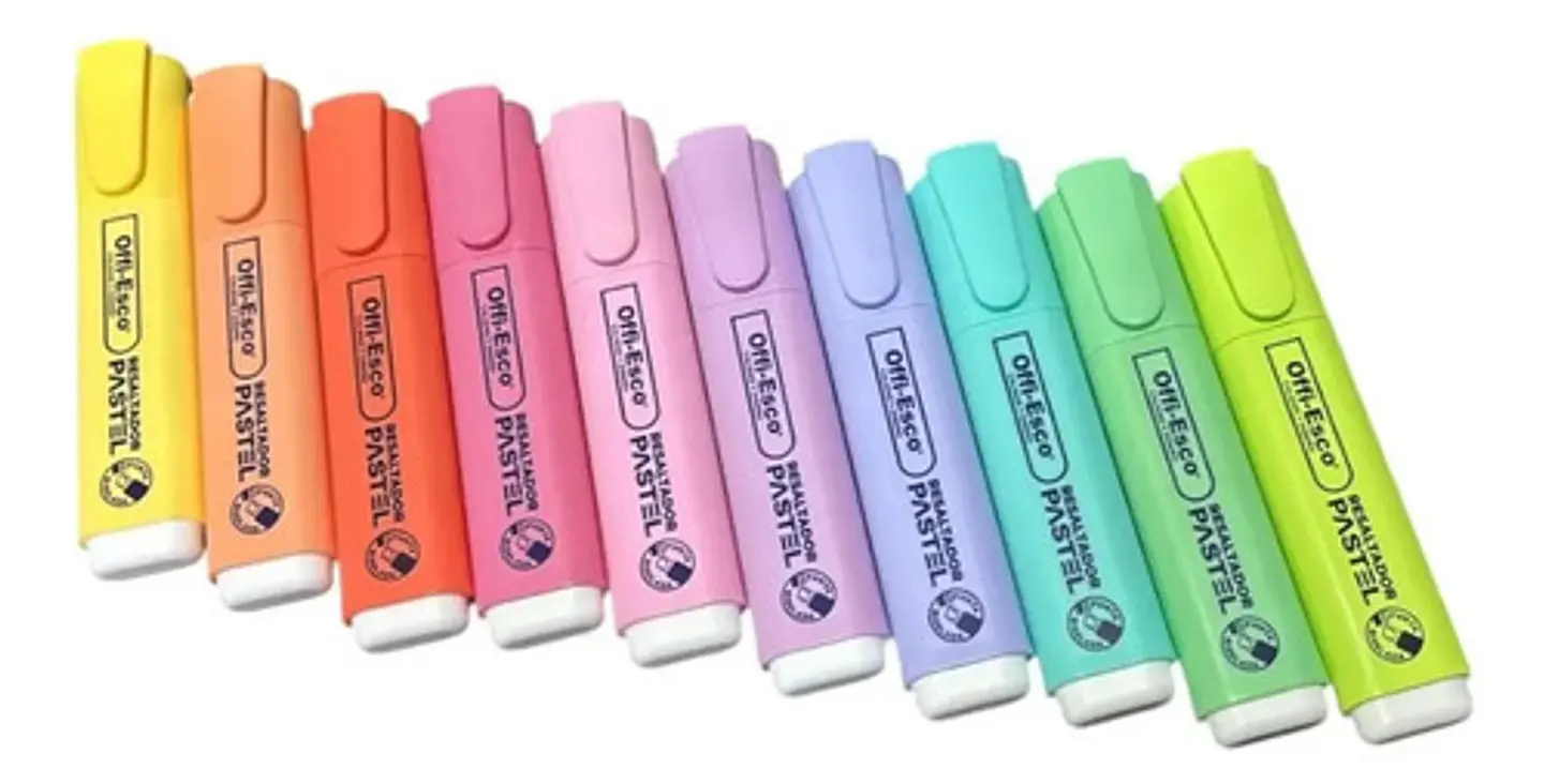 Resaltadores Offi-esco Pastel Punta Biselada Pack 10 Unidades Tinta Lavable 3