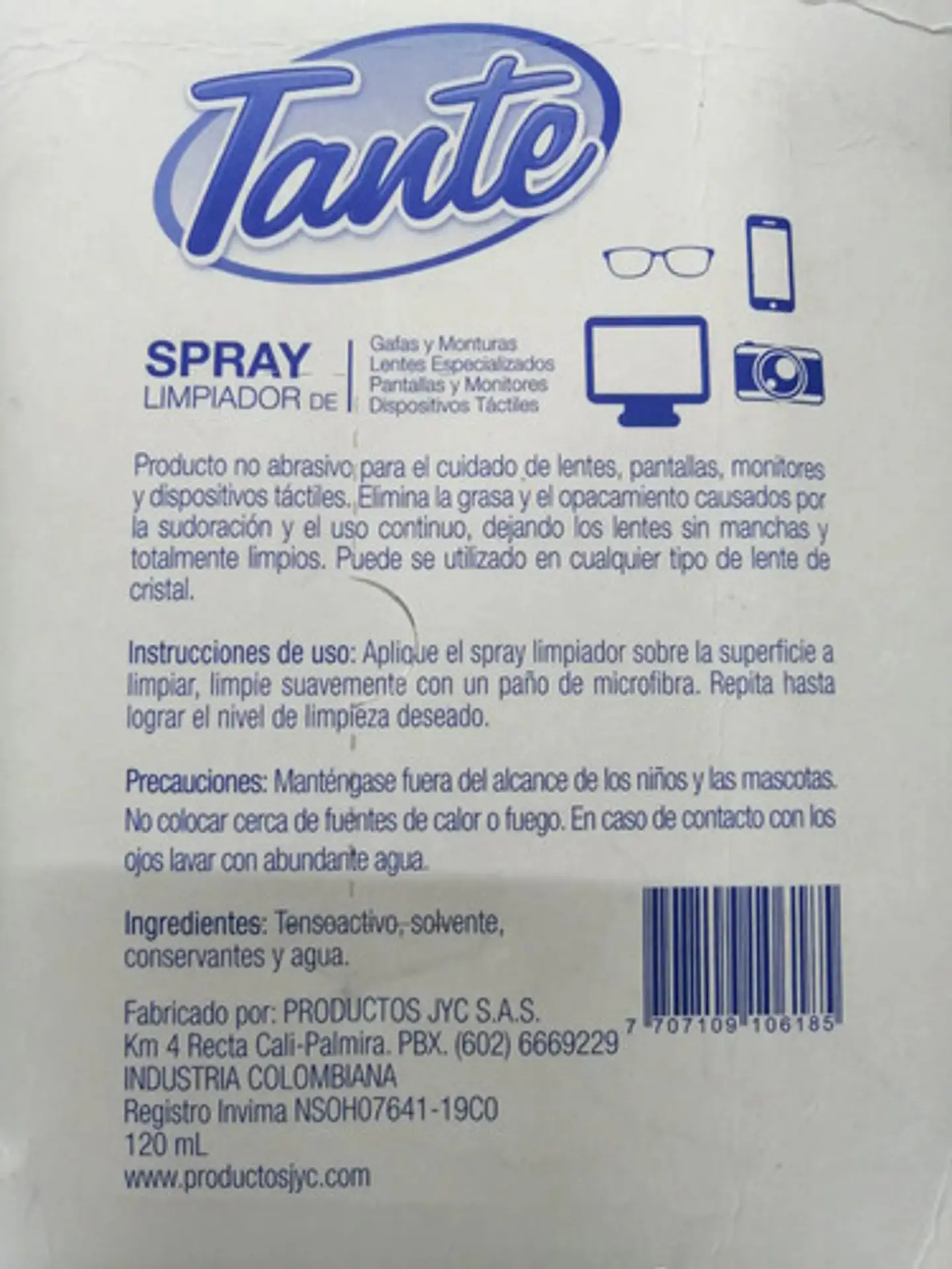 Spray X2 120ml Tante Limpiador De Gafas Pantallas Celulares  3
