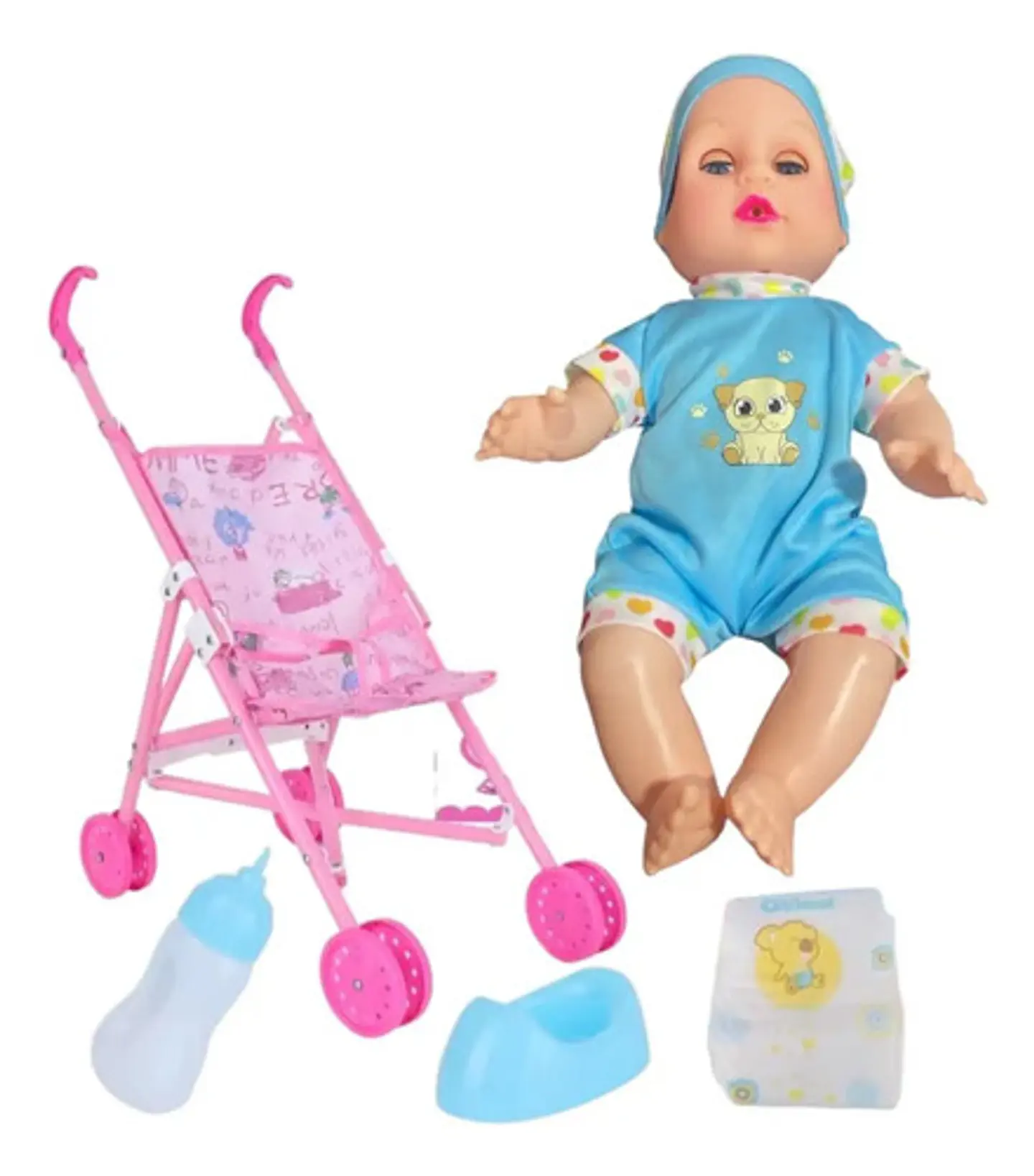 Muñeca Bebé Chichi Con Coche Biberón Pañal Y Vasinilla Niña 2