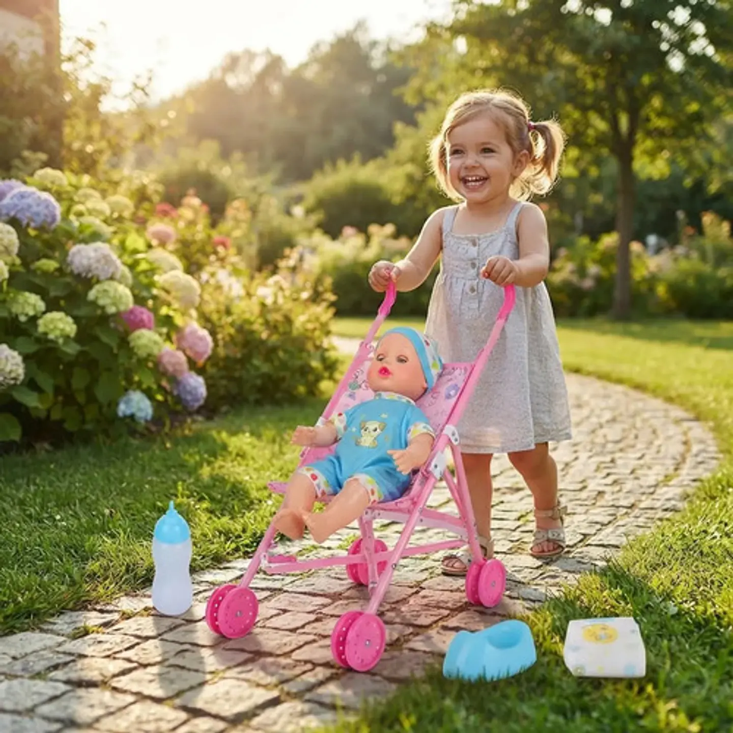 Muñeca Bebé Chichi Con Coche Biberón Pañal Y Vasinilla Niña 3
