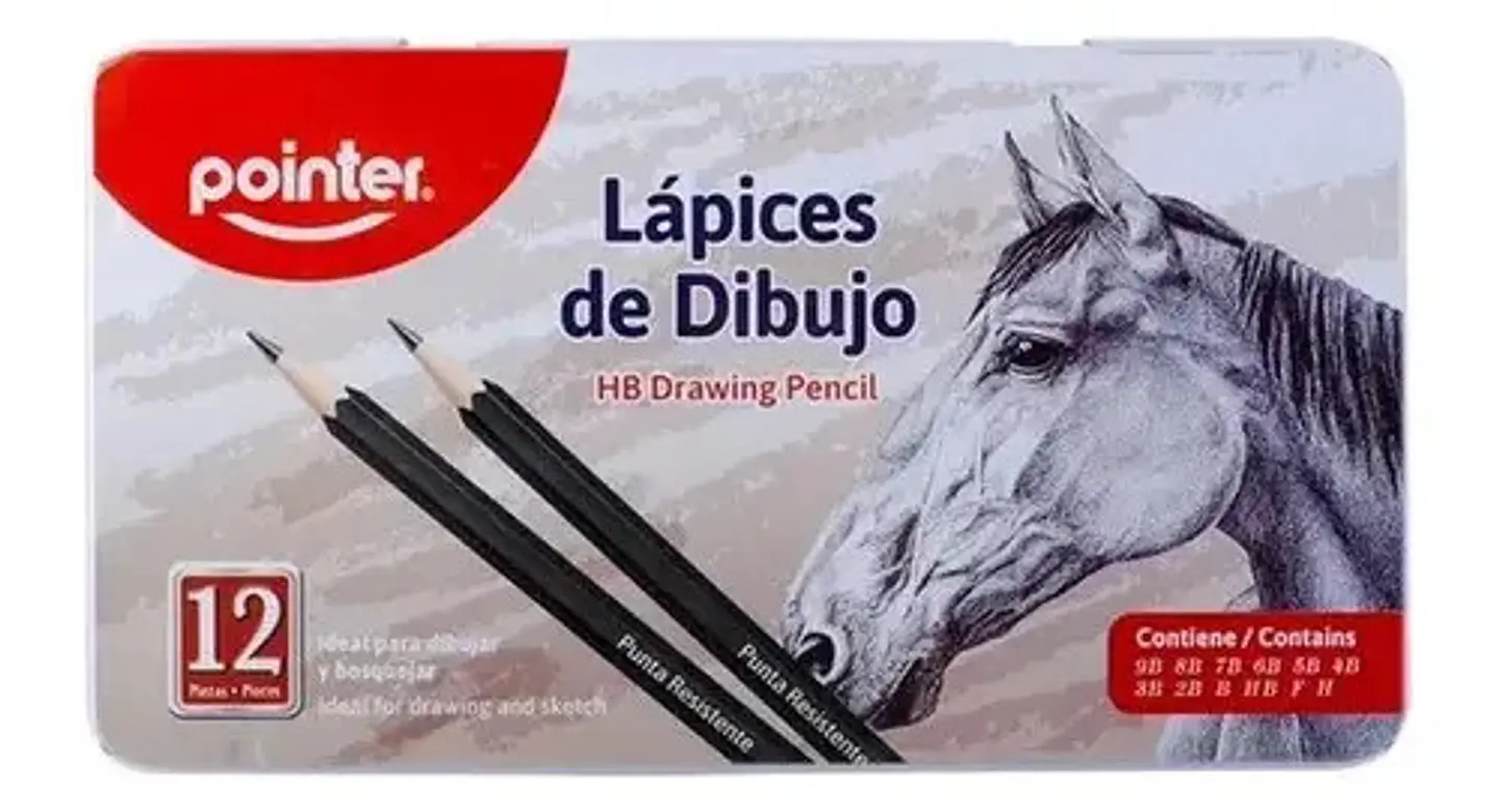Lápices De Dibujo Grafito Graduados 9b-h Caja Metálica Pointer X12 1