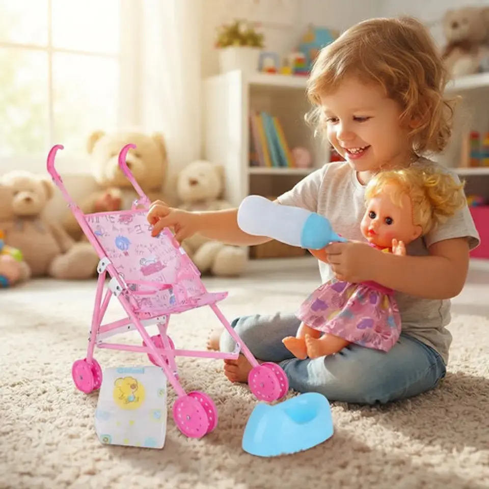 Muñeca Bebé Chichi Con Coche Biberón Pañal Y Vasinilla Niña 5