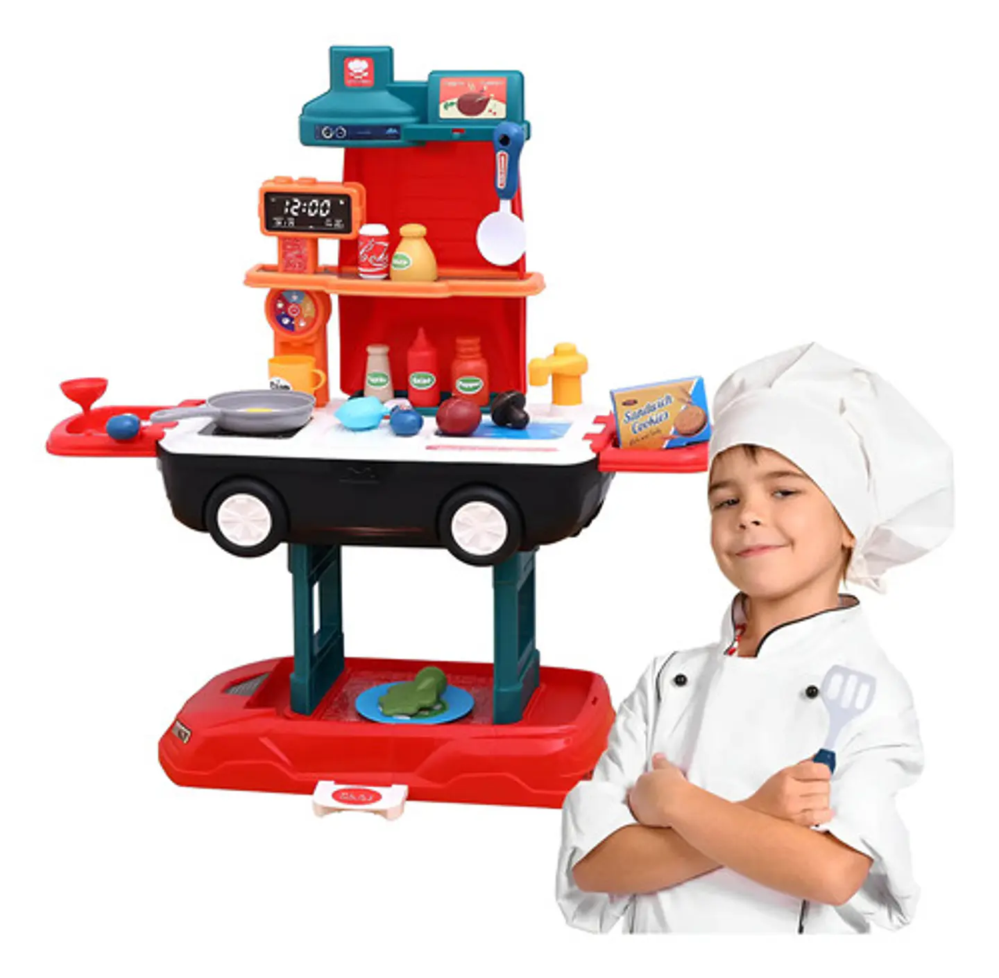 Set Cocina Carro Multifuncion Juguete Chef Carro Niño Color Rojo 1