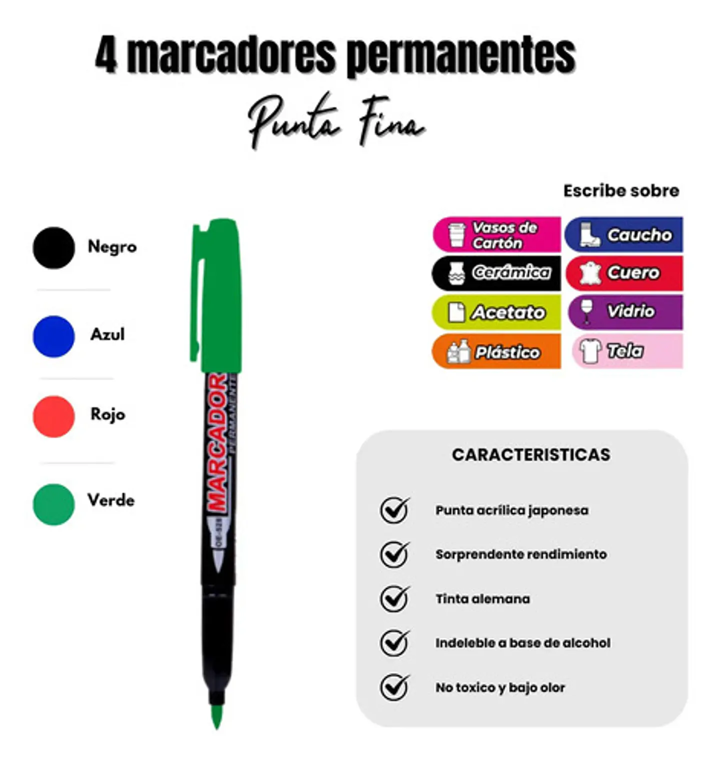 Marcador Permanente Punta Fina Offi-esco X4 Oe-528-4 2