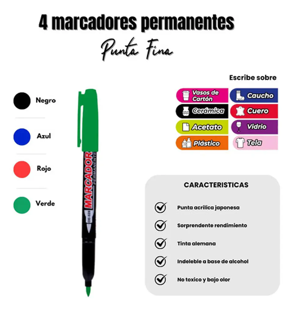 Marcador Permanente Punta Fina Offi-esco X4 Oe-528-4 2