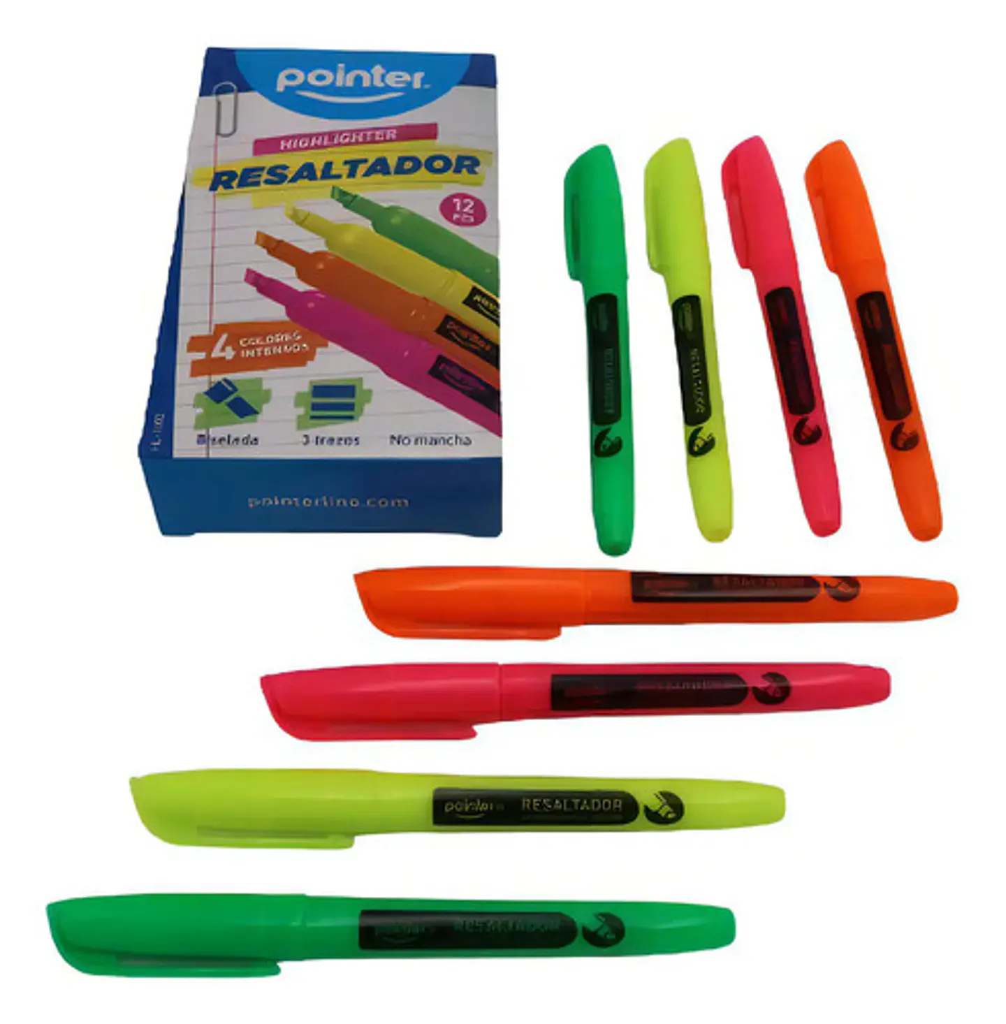Marcador Resaltador Delgado Pointer 4 Colores Caja 12 Unidades Tinta Agua 1