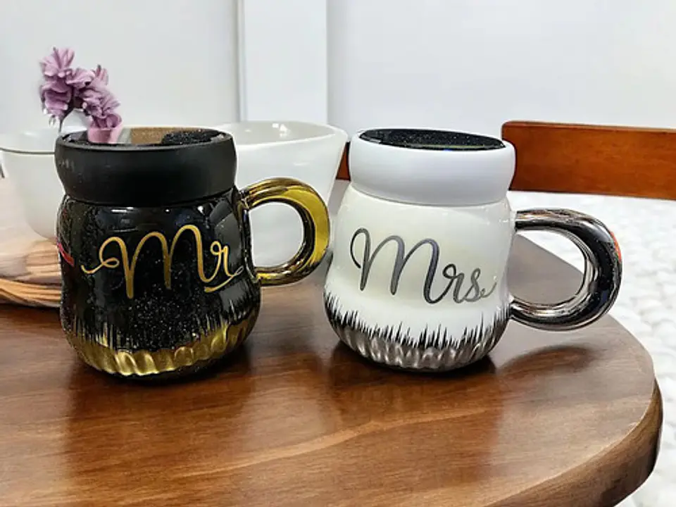Set 1 Pocillos Tazas Regalo Boda Pareja Ceramica Mugs Espejo 4
