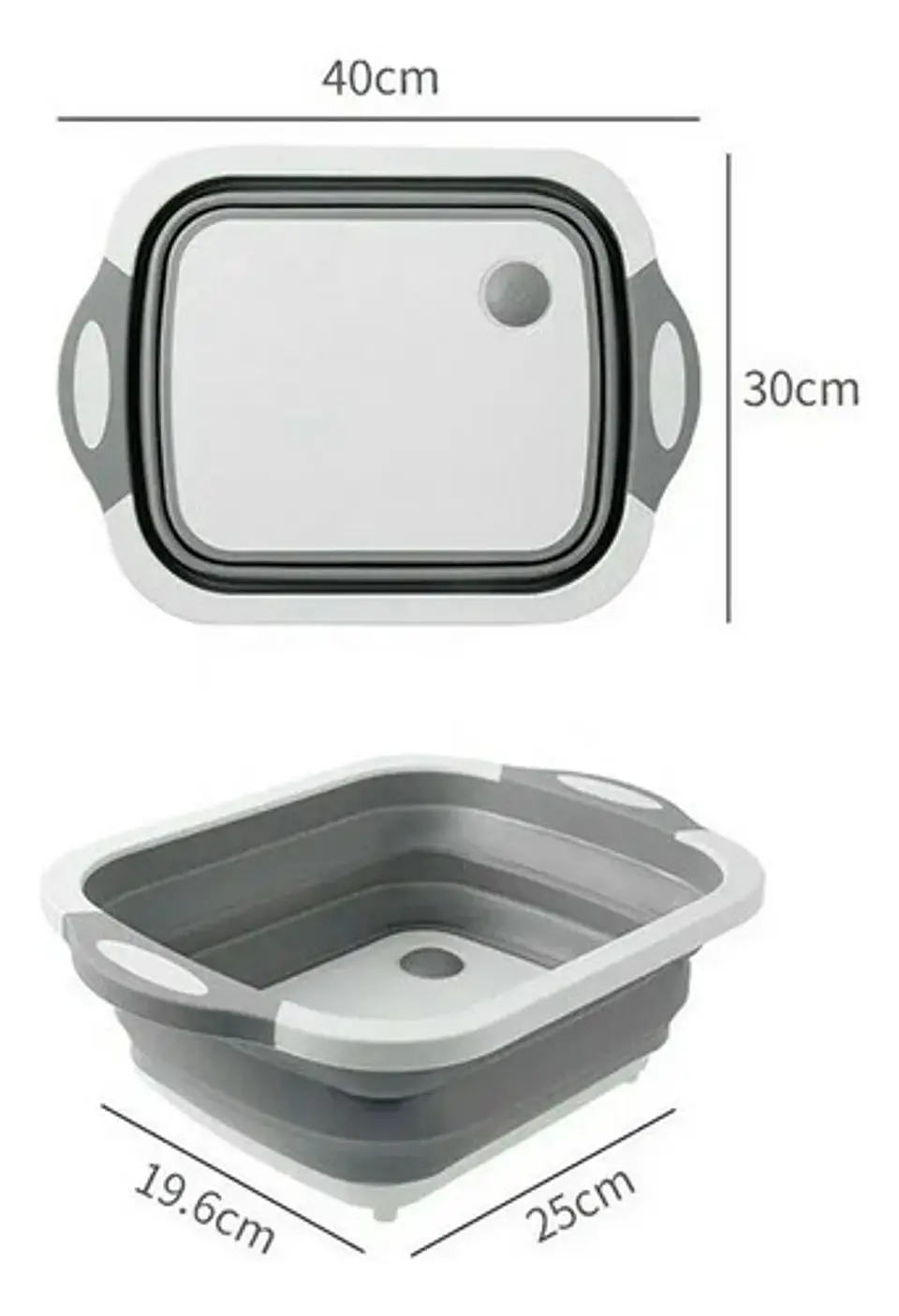 Tabla Picar Escurridor Plegable 3 En 1 Cocina Multifunción Silicona Antideslizante Rebatible Cortar Lavar Verduras Frutas Compacta Pileta Bacha Camping Portátil Resistente Gris 10