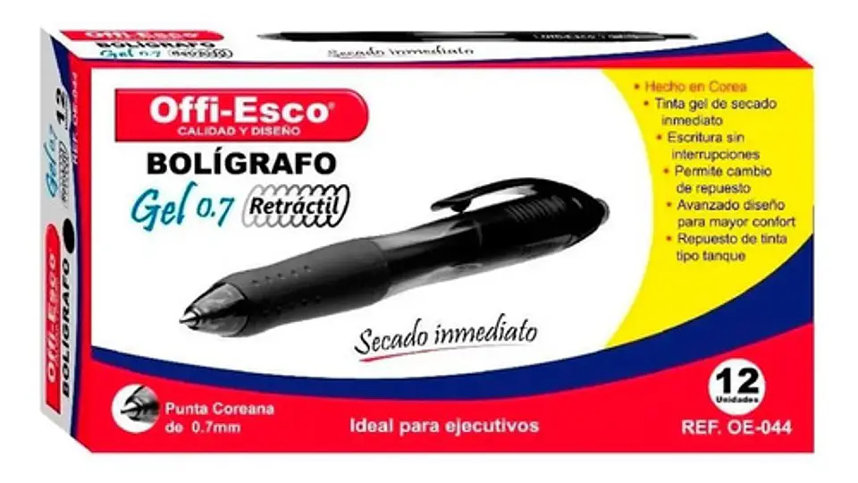 Offi-esco Bolígrafo Gel 0.7mm Retráctil 3