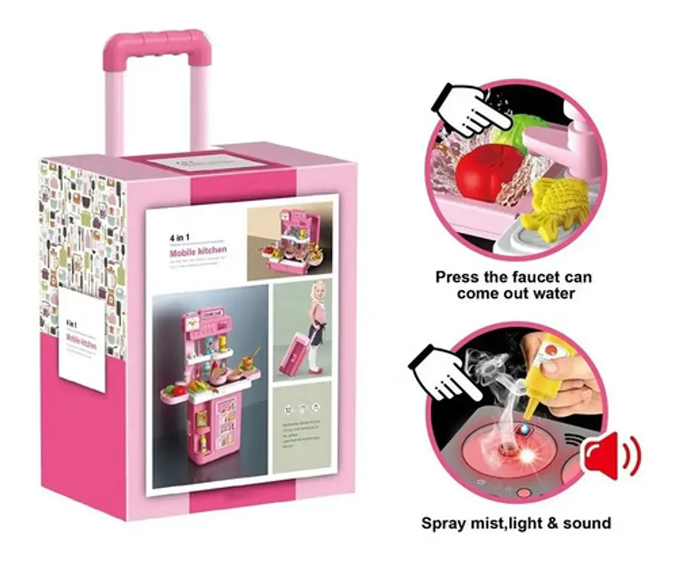 Maletín Cocina Juguete 4en1 Niñas Bowa 63cm Agua 41 Accesorios Rosada Rosada /8776 3