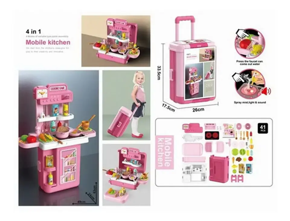 Maletín Cocina Juguete 4en1 Niñas Bowa 63cm Agua 41 Accesorios Rosada Rosada /8776 5