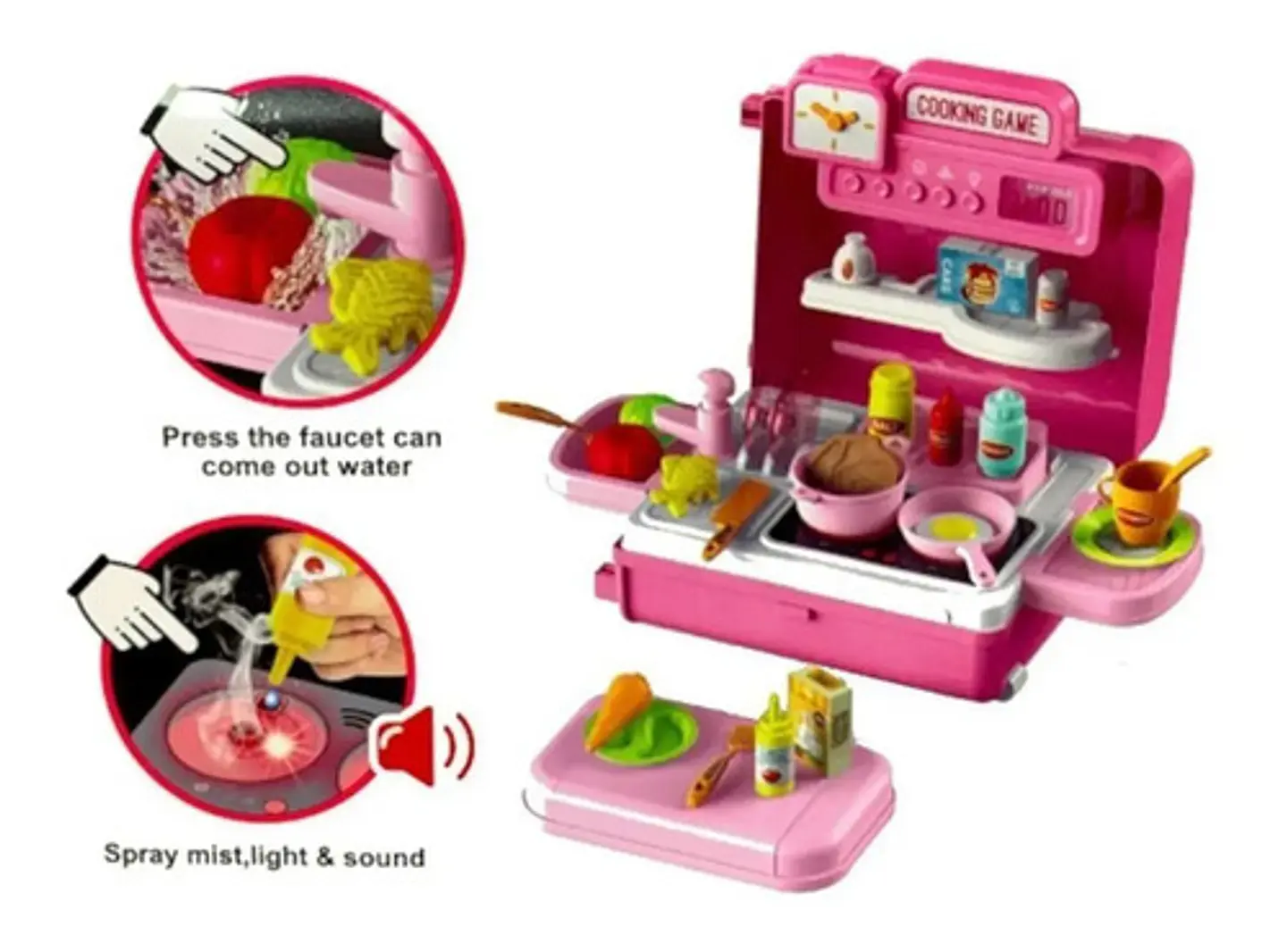 Maletín Cocina Juguete 4en1 Niñas Bowa 63cm Agua 41 Accesorios Rosada Rosada /8776 6