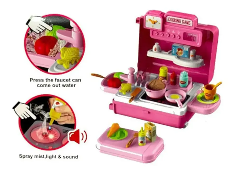 Maletín Cocina Juguete 4en1 Niñas Bowa 63cm Agua 41 Accesorios Rosada Rosada /8776 6