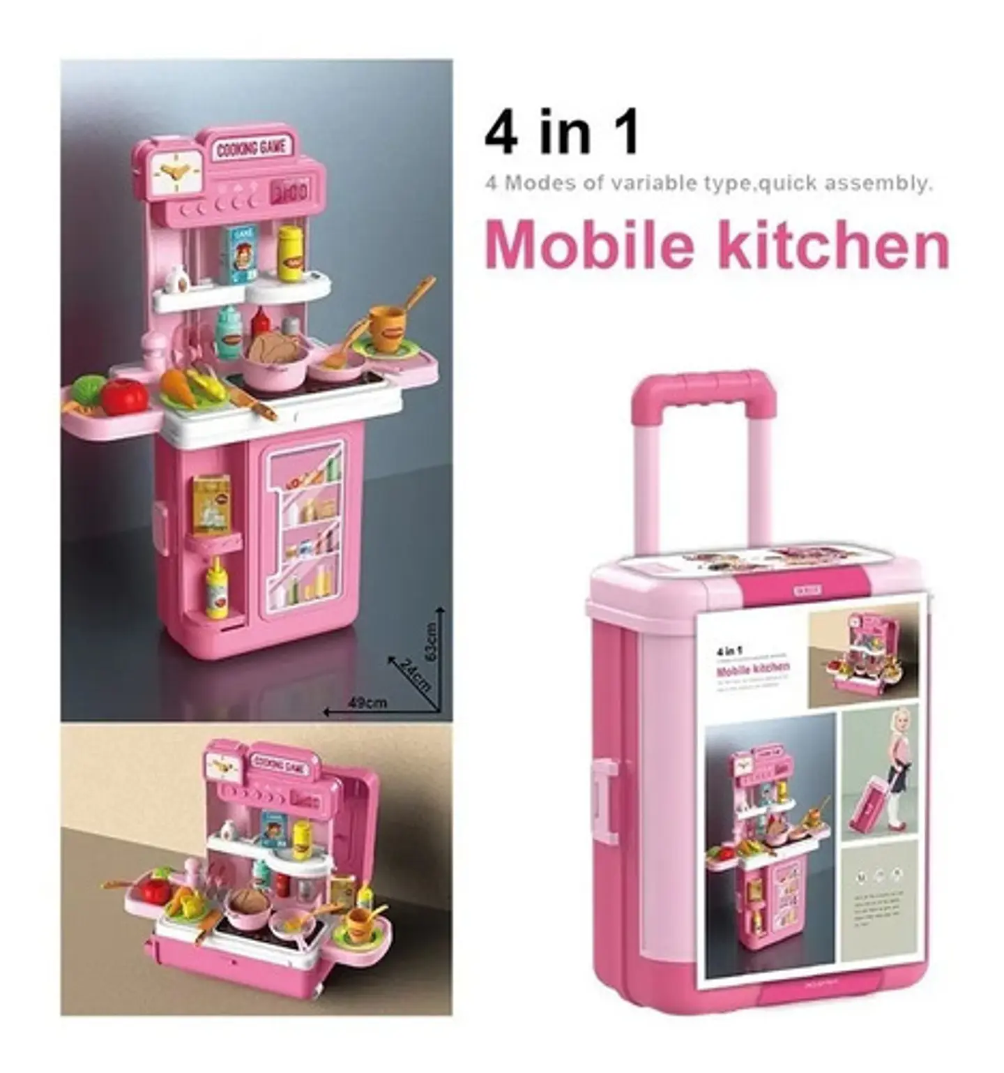 Maletín Cocina Juguete 4en1 Niñas Bowa 63cm Agua 41 Accesorios Rosada Rosada /8776 7